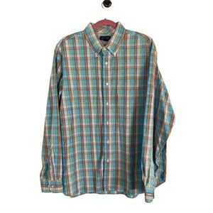 Lands End Shirt XL Red Plaid Preppy Classic Western Festive Classic Concert 80s